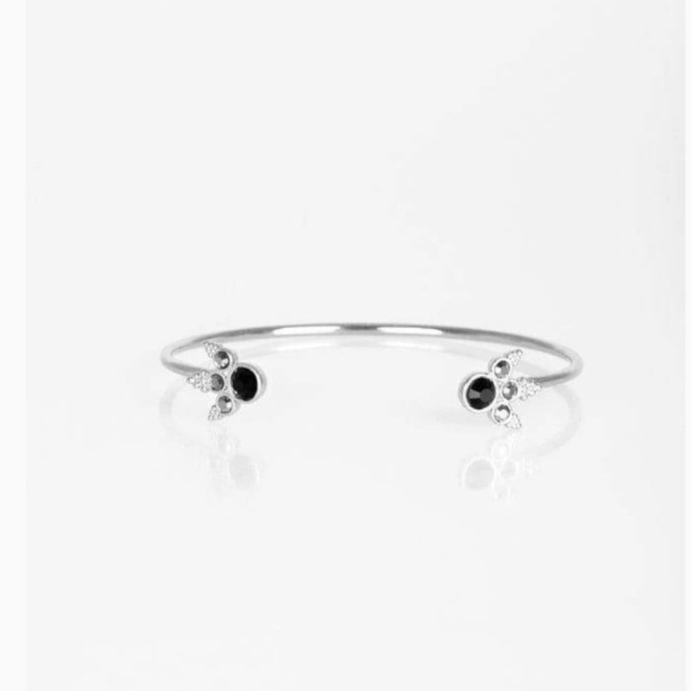Paparazzi Silver Bracelet with Black Accents A Bit Rich Cuff Rhinestone Jewelry